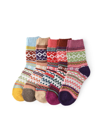 Rufia - 5 Pairs Bohemian Wool-Blend Socks Set: 7028 / ONE SIZE