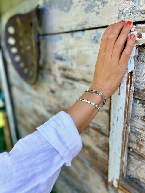 Mellow Meadow Patterned Tila Bead Stacked Bracelet Set