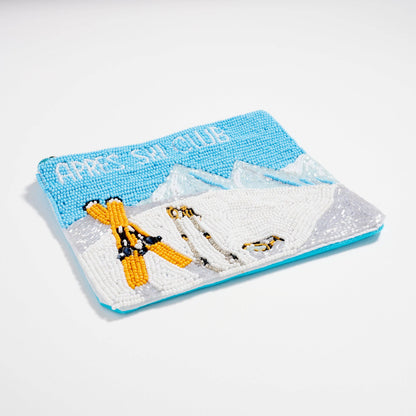 Seed Beaded Mountain Scene Coin Pouch | Après Ski Zip Pouch: MT / ONE