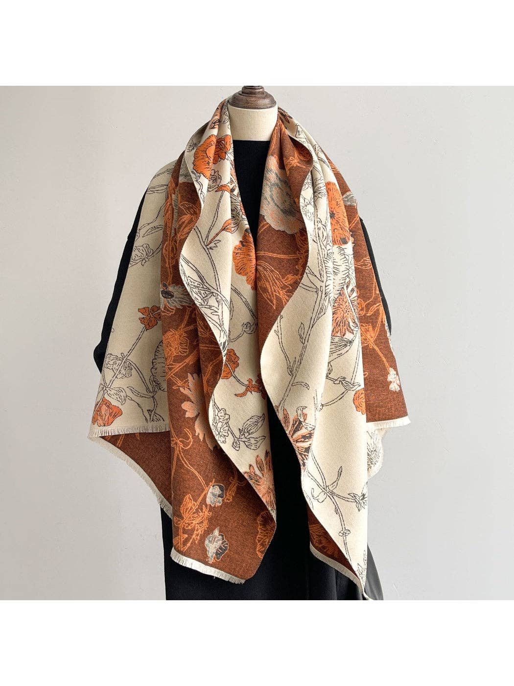 Scarvii - Reversible Botanical Jacquard Shawl: Blue