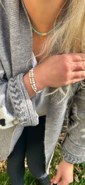 Essential White & Gold or Silver Tila Bead Stacked Bracelet Set