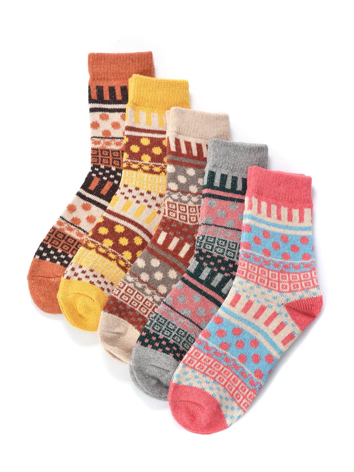Rufia - 5 Pairs Bohemian Wool-Blend Socks Set: 7028 / ONE SIZE
