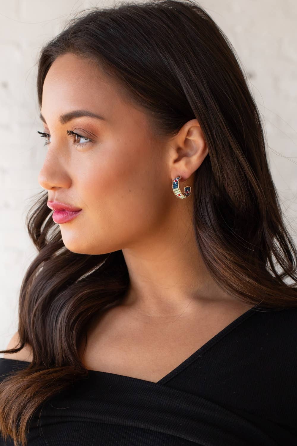Blue, Mint & Red Beaded Hoops
