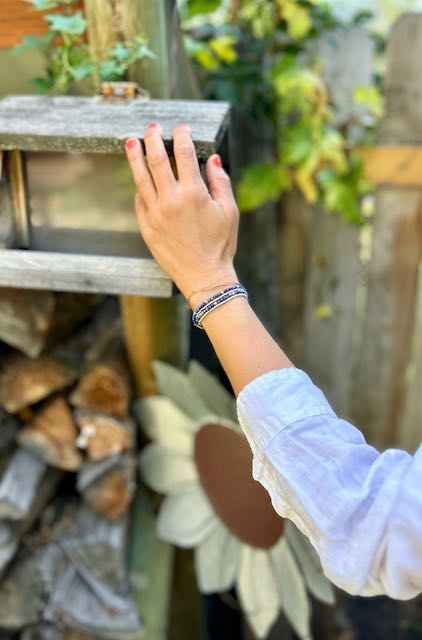 Lapis Blue with Gold or Silver Stretchy Gemstone Wrap Bracelet