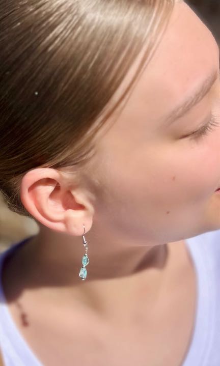 Light Blue Aquamarine Gemstone Beaded Dangle Earrings