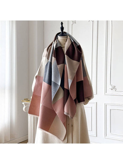 Shades of Pink, Cream & Grey Plaid Scarvii Warm Scarf & Shawl