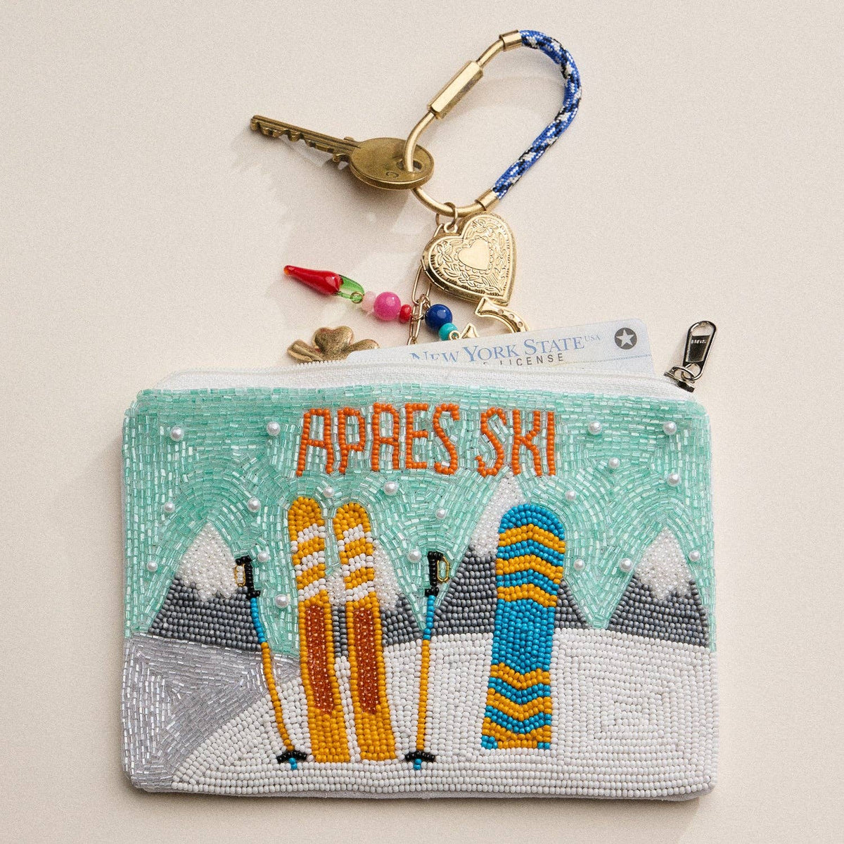 Seed Beaded Alpine Ski Coin Pouch | Winter Resort Coin Pouch: MT / ONE