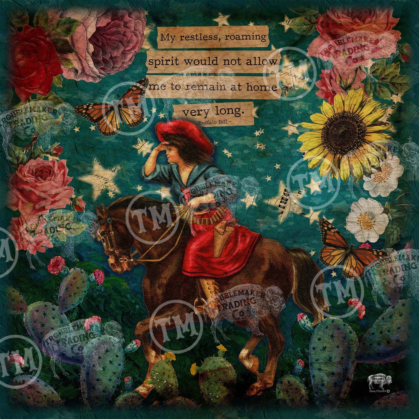 "Restless Roaming Spirit" Cowgirl  Square Artwork: Extra Small - 10"