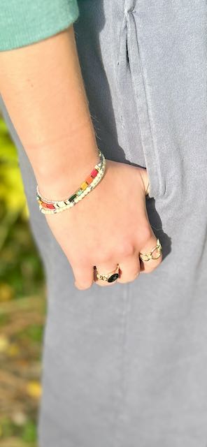 Bright Color Block & Gold Tila Bead Stacked Bracelet Set