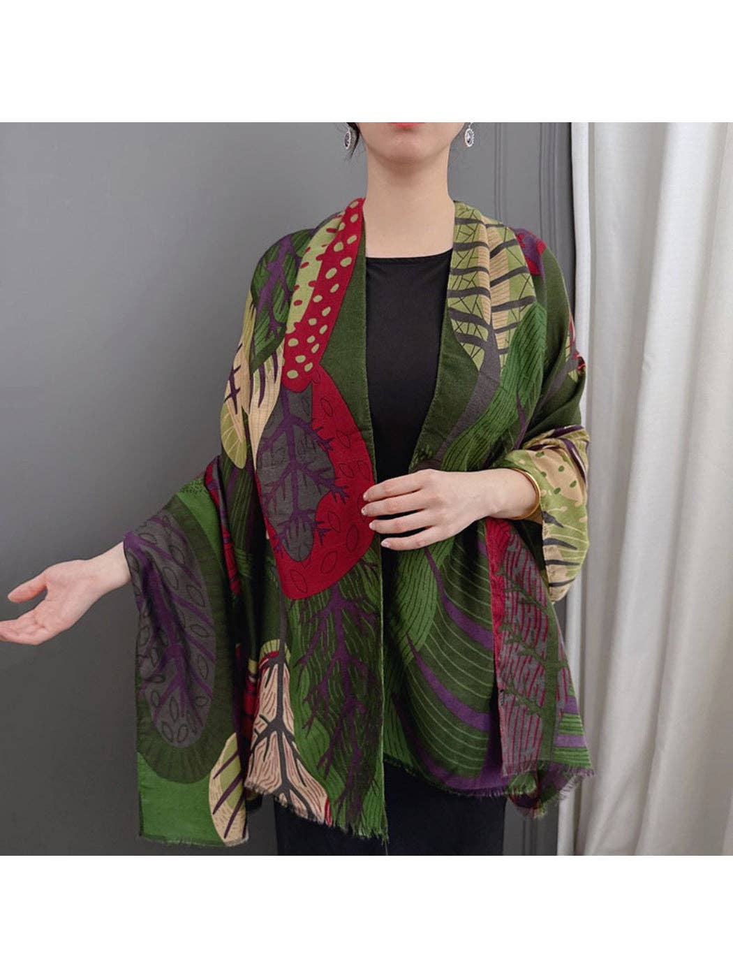Scarvii - Abstract Botanical Patchwork Scarf: Black
