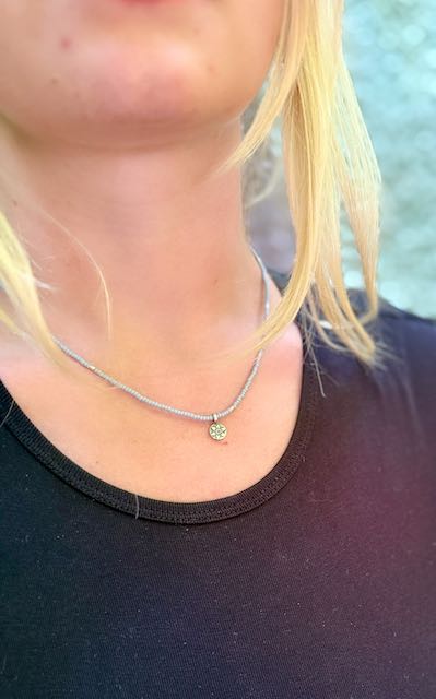 Light Gray Silver Star Boho Beaded Necklace with Antique Silver Star Charm