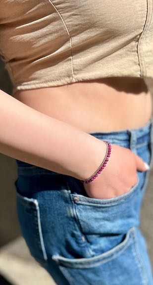 Larger Ruby & Silver or Gold Gemstone Beaded Bracelet