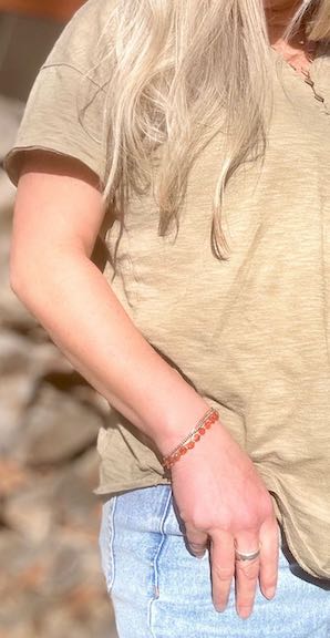 Orange Carnelian & Silver Beaded Gemstone Bracelet