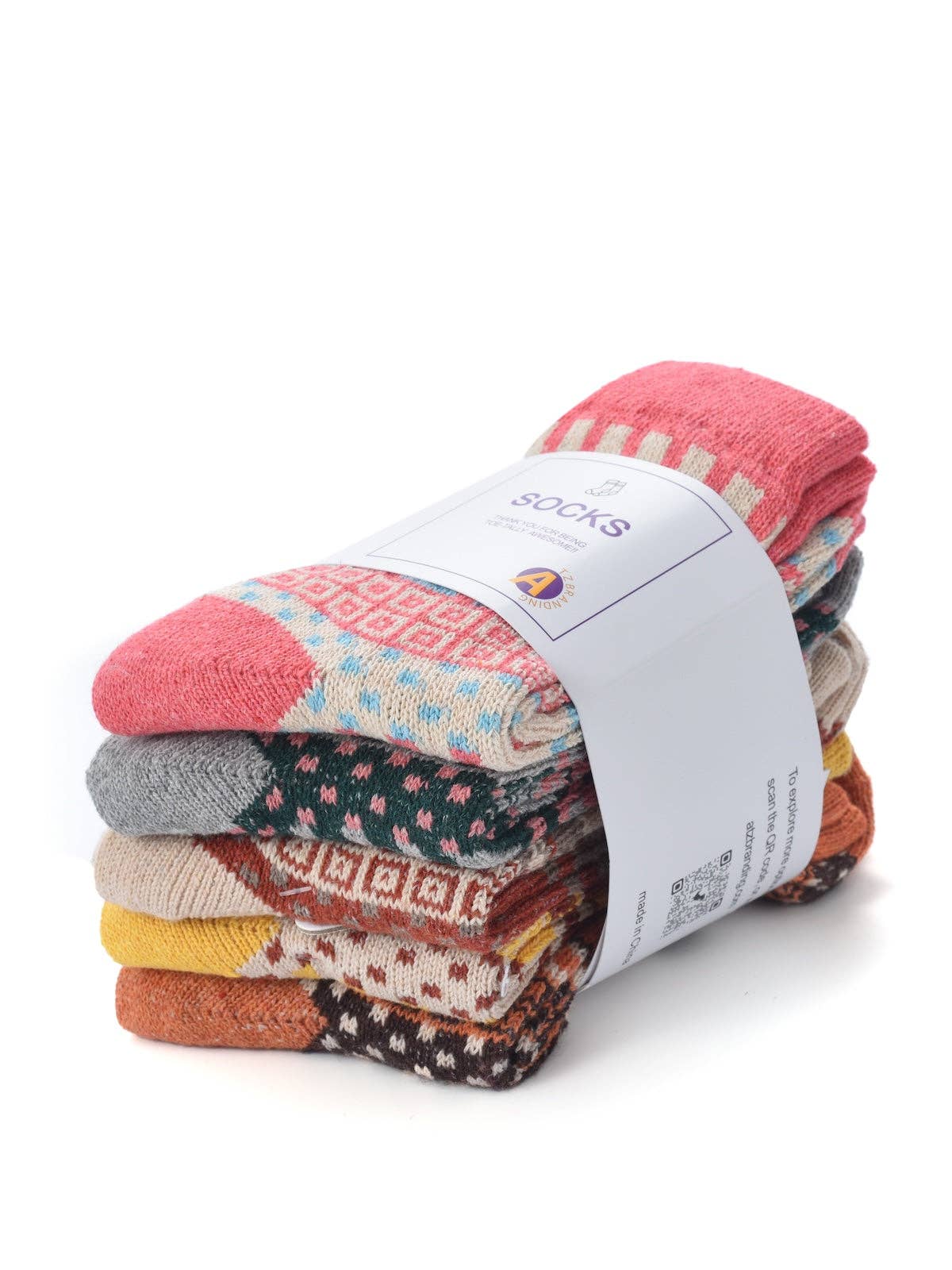 Rufia - 5 Pairs Bohemian Wool-Blend Socks Set: 7028 / ONE SIZE