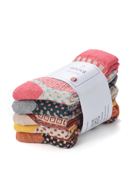 Rufia - 5 Pairs Bohemian Wool-Blend Socks Set: 7028 / ONE SIZE
