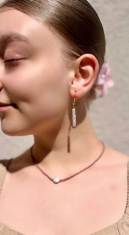 Freshwater Pearl Bar & Silver or Gold Dangle Earrings