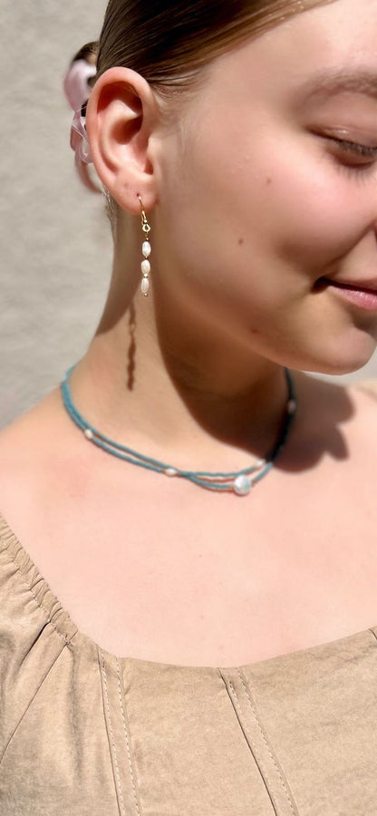 Classic Freshwater Rice Pearl Silver or Gold Dangle Earrings