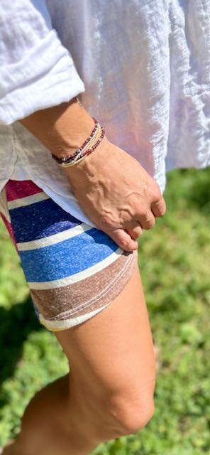 Garnet Red with Gold or Silver Stretchy Gemstone Wrap Bracelet