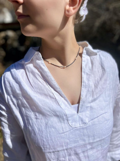 Stretchy Steel Gray Seed Bead & Freshwater Pearl Sprinkled Necklace