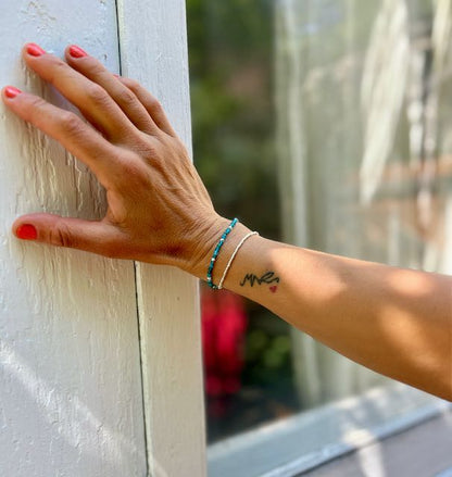 Blue Apatite with Gold or Silver Stretchy Gemstone Wrap Bracelet