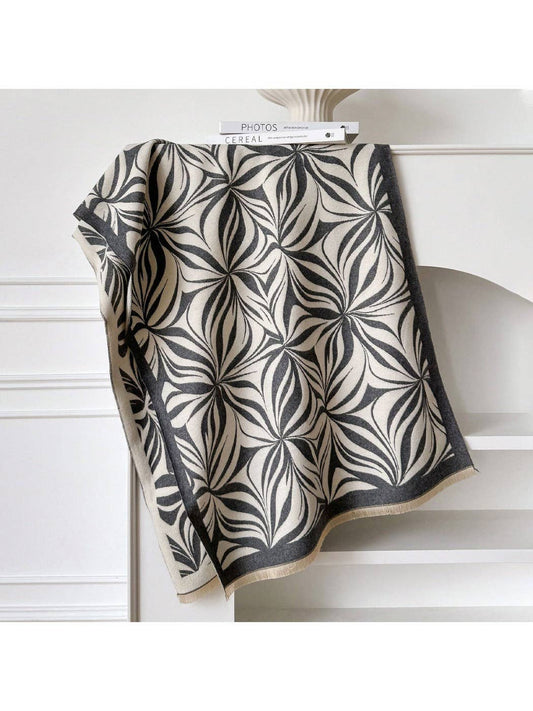 Grey & Creamy White Plush Reversible Scarvii Floral Print Scarf & Shawl