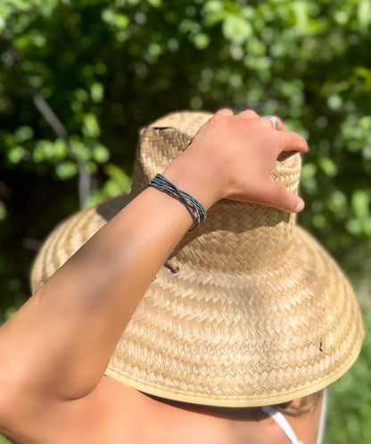 Dark Teal & Antique Silver Striped Beaded Wrap Bracelet/Necklace