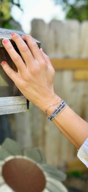 Lapis Blue with Gold or Silver Stretchy Gemstone Wrap Bracelet