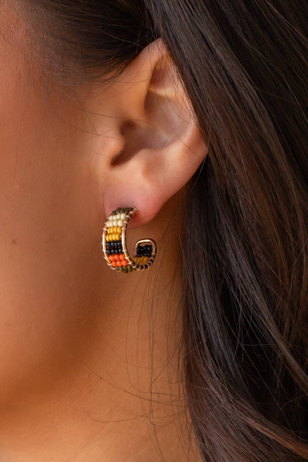 Olive, Rust & Mustard Beaded Hoops