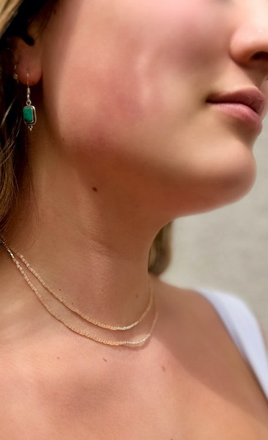 Crystal Cut Light Peach Seed Bead 5-Wrap Bracelet Stack or Necklace in Gold or Silver Stripes
