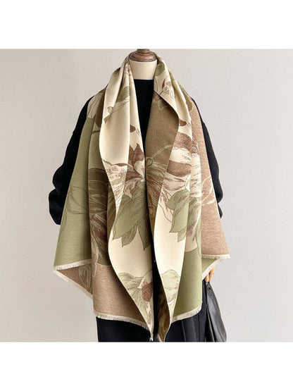 Scarvii - Reversible Camellia Jacquard Shawl: Yellow