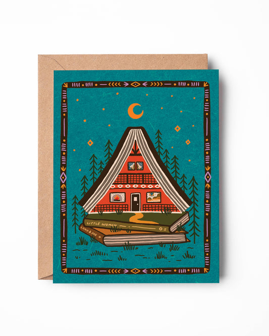 Red A-Frame Book Nook Greeting Card