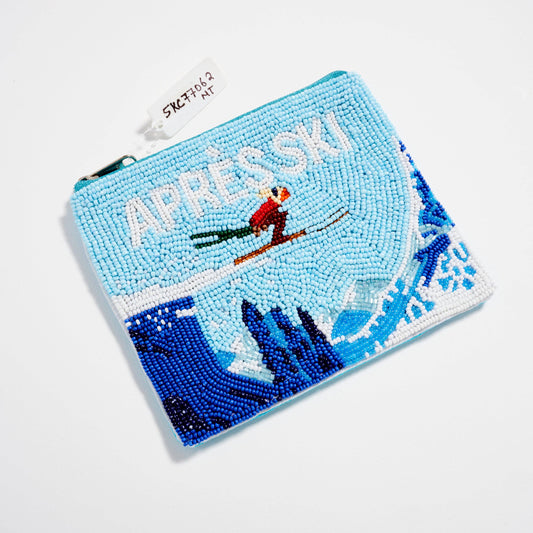 Seed Beaded Skier Coin Pouch | Après Ski Zip Pouch: MT / ONE