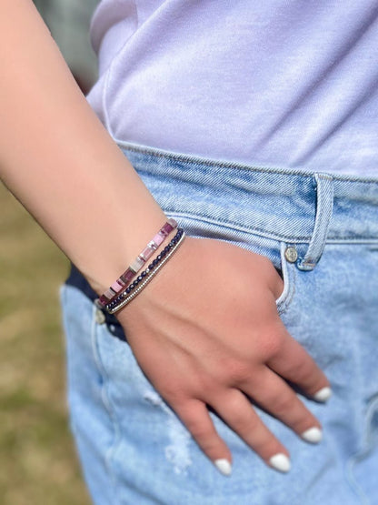 Mixed Purple Tila Bead Stacked Bracelet Set