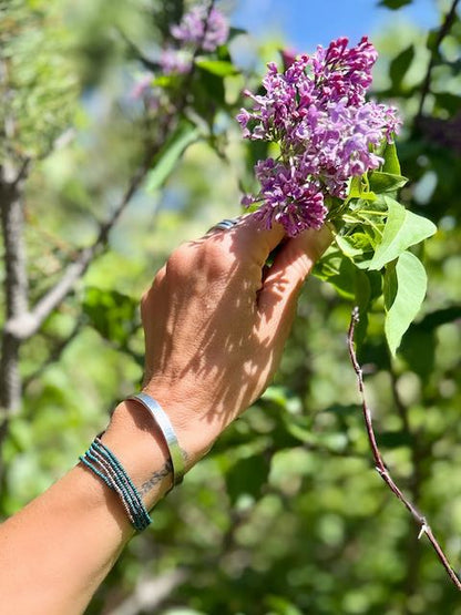 Dark Teal & Antique Silver Striped Beaded Wrap Bracelet/Necklace