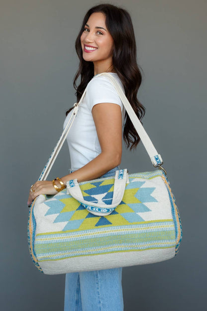 Cream, Blue & Lime Western Duffel