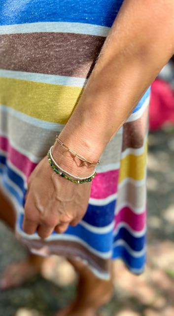 Jade with Gold or Silver Stretchy Gemstone Wrap Bracelet