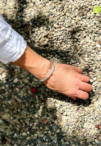 Light Blue Zircon with Gold or Silver Stretchy Gemstone Wrap Bracelet