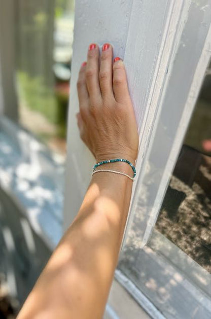 Blue Apatite with Gold or Silver Stretchy Gemstone Wrap Bracelet