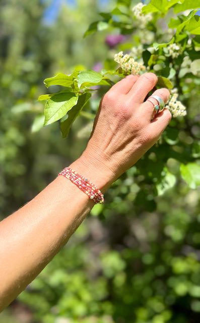 Pretty in Mixed Pink & Silver or Gold Striped Beaded Wrap Bracelet/Necklace