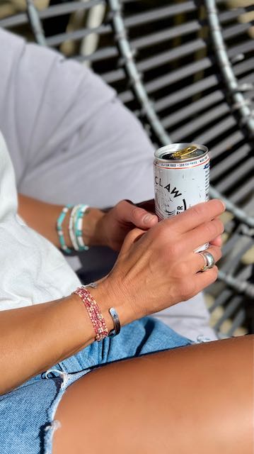 Pretty in Mixed Pink & Silver or Gold Striped Beaded Wrap Bracelet/Necklace