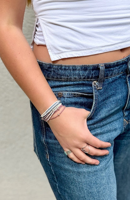 Denim Blue & Creamy White Seed Bead Wrap Bracelet Stack or Necklace with Gold or Silver