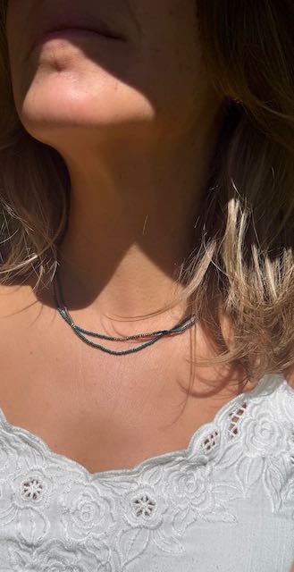 Dark Teal & Antique Silver Striped Beaded Wrap Bracelet/Necklace