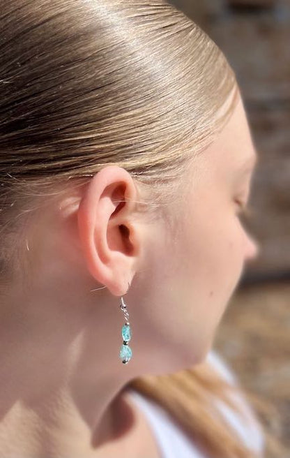 Light Blue Aquamarine Gemstone Beaded Dangle Earrings