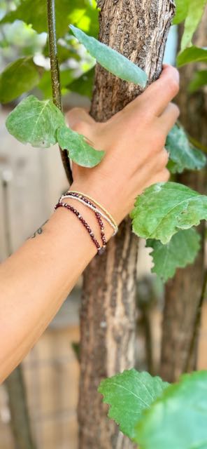 Garnet Red with Gold or Silver Stretchy Gemstone Wrap Bracelet