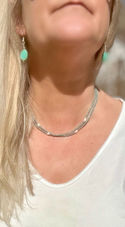 Pale Blue 2-in-1 Seed Bead & Freshwater Pearl Bracelet/Necklace