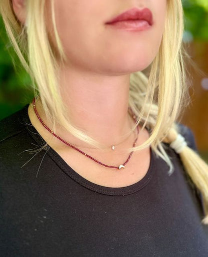 Raspberry Moon Boho Beaded Necklace with Gold Moon Charm