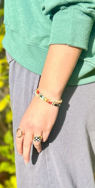 Bright Color Block & Gold Tila Bead Stacked Bracelet Set