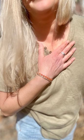 Orange Carnelian & Silver Beaded Gemstone Bracelet