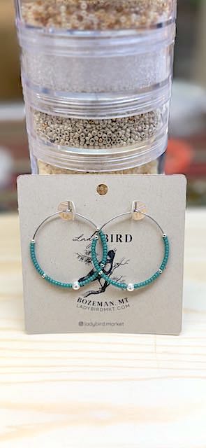 Eucalyptus Green & Silver Boho Seed Bead Hoop Earrings