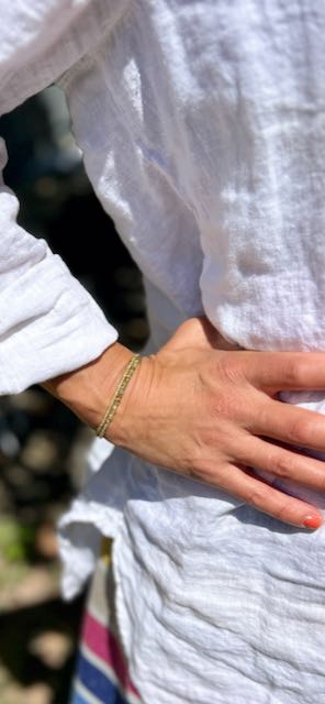 Green Garnet with Gold or Silver Stretchy Gemstone Wrap Bracelet